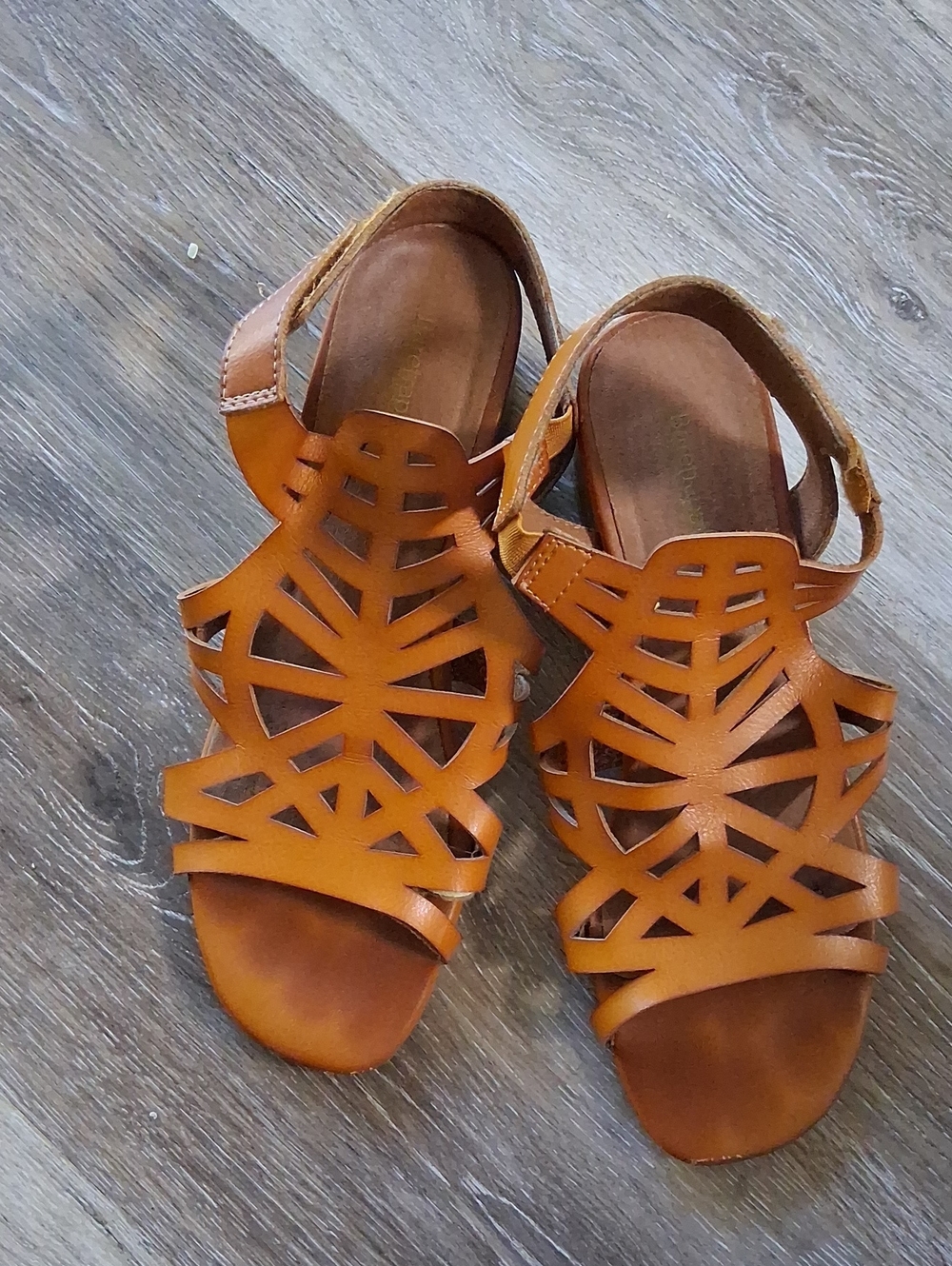 BareTraps Women's Cognac Cutout Leather Sandals